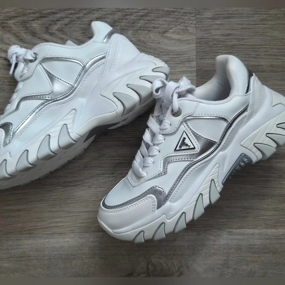 Guess White and Silver Chunky Sneakers - Picture 3 of 6